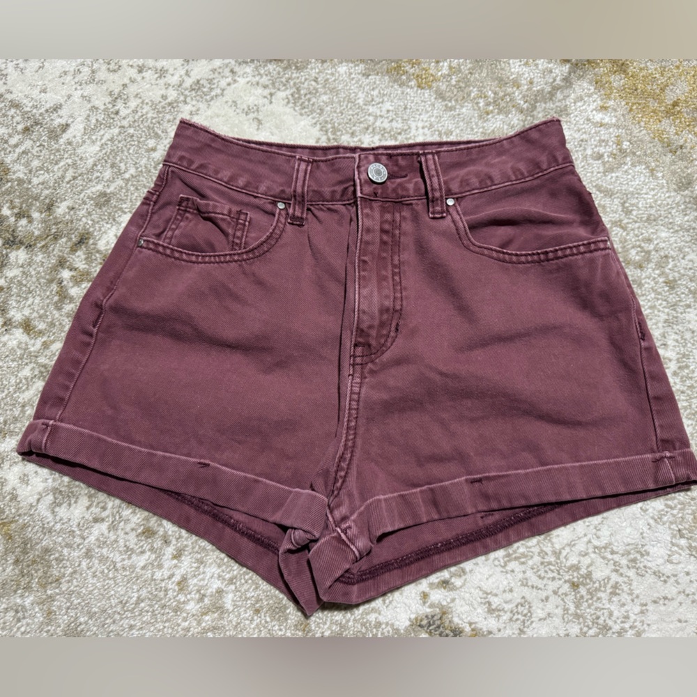 PacSun Burgundy High Rise Mom Shorts Denim Size 26 Cuffed